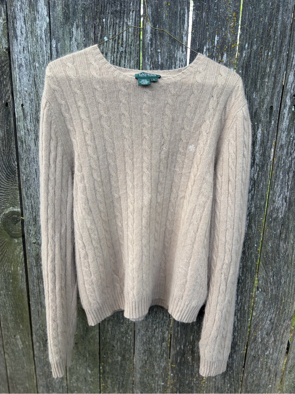 Vintage Ralph Lauren 100% Cashmere Cable Knit Sweater  Beige Quiet Luxury
